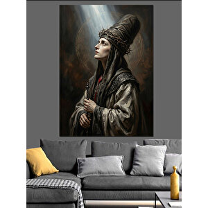 Görkemli Başlıklı Mistik Kadın Portresi Dekoratif Kanvas - Mdf Ahşap Tablo 100x140 cm