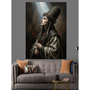 Görkemli Başlıklı Mistik Kadın Portresi Dekoratif Kanvas - Mdf Ahşap Tablo 100x140 cm