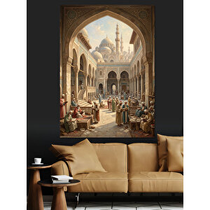 Tarihi Camii Avlusunda Yaşam Manzarası Dekoratif Kanvas - Mdf Ahşap Tablo 50x70 cm