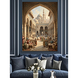 Tarihi Camii Avlusunda Yaşam Manzarası Dekoratif Kanvas - Mdf Ahşap Tablo 50x70 cm