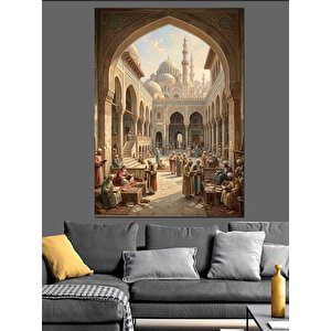 Tarihi Camii Avlusunda Yaşam Manzarası Dekoratif Kanvas - Mdf Ahşap Tablo 50x70 cm
