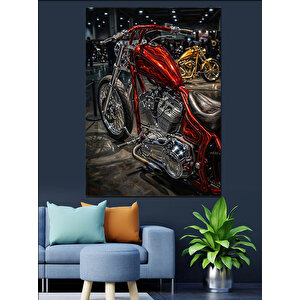 Krom Detaylı Klasik Motosiklet Yakın Çekim Dekoratif Kanvas - Mdf Ahşap Tablo 100x140 cm