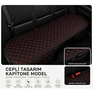 3'lü Pilot Kapitone Terletmeyen Oto Koltuk Minder Cepli Model (kırmızı)