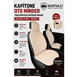 3'lü Pilot Kapitone Terletmeyen Oto Koltuk Minder Cepli Model (krem)