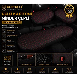 3'lü Kapitone Terletmeyen Oto Koltuk Minder Cepli Model (kırmızı)