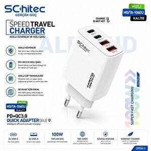 Schitec 100w 4 Çıkışlı Hızlı Şarj Başlığı Ve 67w Usba To Type-c Ve Hızlı Şarj Kablosu 1m Hedi̇ye