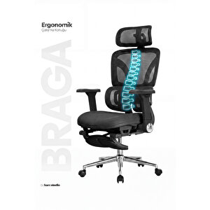 Braga Ergonomik Çalışma Koltuğu - Siyah Siyah