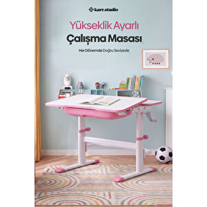 Flora Yükseklik Ayarlı Çocuk Çalışma Masası - Pembe Pembe
