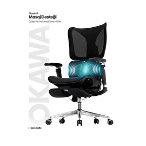 Okawa Titreşimli Masaj Destekli Ergonomik Çalışma Koltuğu - Siyah Siyah