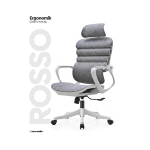 Rosso Ergonomik Çalışma Koltuğu - Sabit Kolçak - Gri Gri