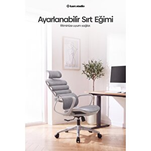 Rosso Ergonomik Çalışma Koltuğu - Sabit Kolçak - Gri Gri
