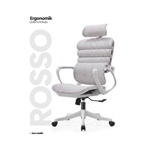 Rosso Ergonomik Çalışma Koltuğu - Sabit Kolçak - Beyaz Beyaz