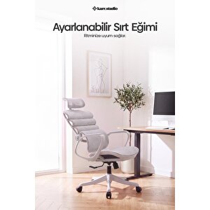 Rosso Ergonomik Çalışma Koltuğu - Sabit Kolçak - Beyaz Beyaz