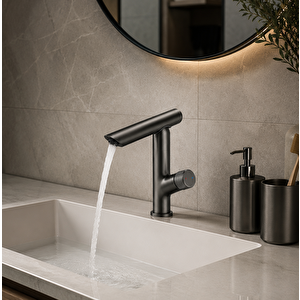Antrasit Modern 360 Döner Banyo Lavabo Bataryası Gun Metal (pirinç)