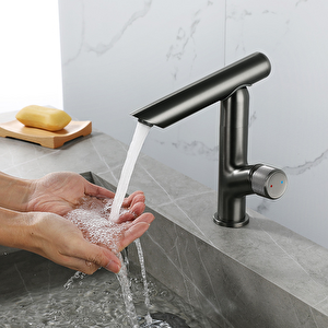 Antrasit Modern 360 Döner Banyo Lavabo Bataryası Gun Metal (pirinç)