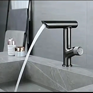 Antrasit Modern 360 Döner Banyo Lavabo Bataryası Gun Metal (pirinç)