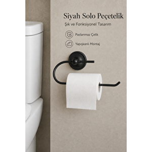 Yapışkanlı Mat Siyah Kağıt Rulo Peçetelik Tuvalet Kağıtlığı Banyo Askısı Metal Paslanmaz Çelik