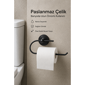 Yapışkanlı Mat Siyah Kağıt Rulo Peçetelik Tuvalet Kağıtlığı Banyo Askısı Metal Paslanmaz Çelik