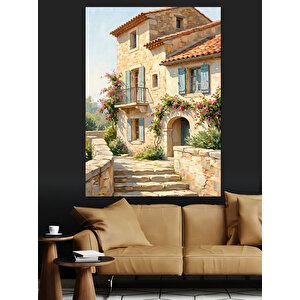 Taş Evin Çiçekli Giriş Kapısı Dekoratif Kanvas - Mdf Ahşap Tablo 100x140 cm