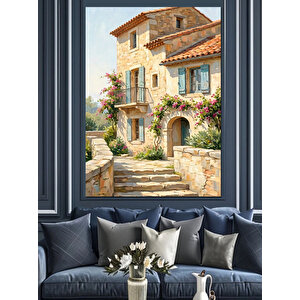 Taş Evin Çiçekli Giriş Kapısı Dekoratif Kanvas - Mdf Ahşap Tablo 100x140 cm