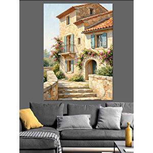 Taş Evin Çiçekli Giriş Kapısı Dekoratif Kanvas - Mdf Ahşap Tablo 100x140 cm