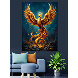 Yanan Kanatlı Altın Zümrüdü Anka Dekoratif Kanvas - Mdf Ahşap Tablo 50x70 cm