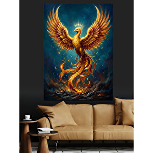 Yanan Kanatlı Altın Zümrüdü Anka Dekoratif Kanvas - Mdf Ahşap Tablo 50x70 cm