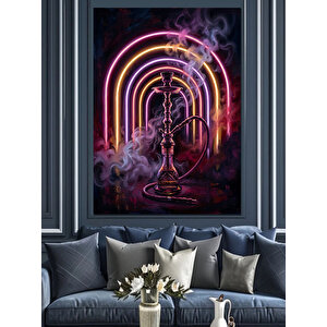 Neon Işıklı Gökkuşağı Ve Nargile Dekoratif Kanvas - Mdf Ahşap Tablo 100x140 cm