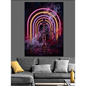 Neon Işıklı Gökkuşağı Ve Nargile Dekoratif Kanvas - Mdf Ahşap Tablo 100x140 cm