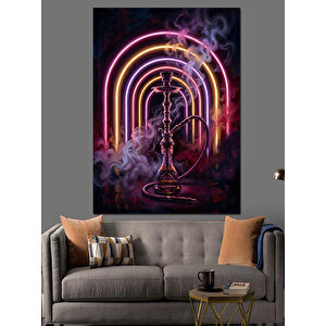 Neon Işıklı Gökkuşağı Ve Nargile Dekoratif Kanvas - Mdf Ahşap Tablo 100x140 cm
