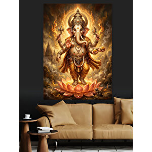 Altın Renkli Fil Başlı Ganeşa Dekoratif Kanvas - Mdf Ahşap Tablo 70x100 cm