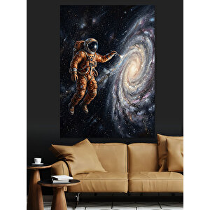 Uzay Boşluğunda Süzülen Parlak Astronot Dekoratif Kanvas - Mdf Ahşap Tablo 70x100 cm