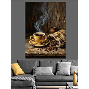 Dumanı Tüten Kahve Ve Çekirdekler Dekoratif Kanvas - Mdf Ahşap Tablo 50x70 cm