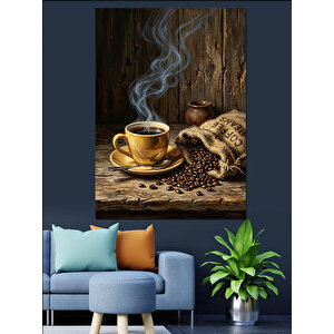 Dumanı Tüten Kahve Ve Çekirdekler Dekoratif Kanvas - Mdf Ahşap Tablo 50x70 cm