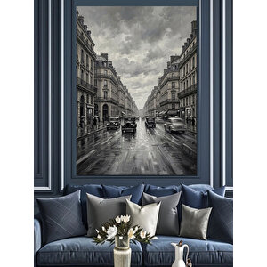 Siyah Beyaz Şehir Sokağı Manzarası Dekoratif Kanvas - Mdf Ahşap Tablo 50x70 cm