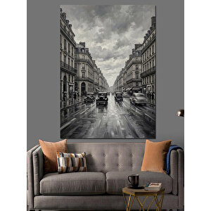 Siyah Beyaz Şehir Sokağı Manzarası Dekoratif Kanvas - Mdf Ahşap Tablo 50x70 cm