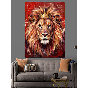 Taçlı Ve Asil Aslan Kral Dekoratif Kanvas - Mdf Ahşap Tablo 50x70 cm