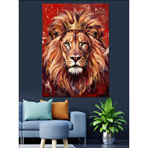Taçlı Ve Asil Aslan Kral Dekoratif Kanvas - Mdf Ahşap Tablo 50x70 cm