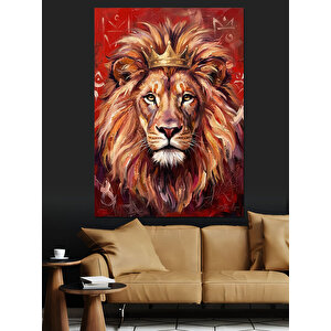 Taçlı Ve Asil Aslan Kral Dekoratif Kanvas - Mdf Ahşap Tablo 50x70 cm
