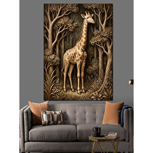 Orman İçinde Duran Yalnız Zürafa Dekoratif Kanvas - Mdf Ahşap Tablo 100x140 cm