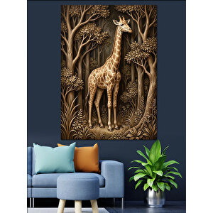 Orman İçinde Duran Yalnız Zürafa Dekoratif Kanvas - Mdf Ahşap Tablo 100x140 cm