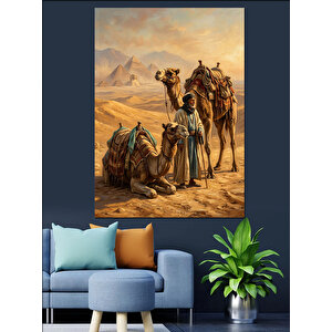Çölde Develer Ve Yerel Kıyafetli İnsan Dekoratif Kanvas - Mdf Ahşap Tablo 70x100 cm