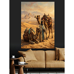 Çölde Develer Ve Yerel Kıyafetli İnsan Dekoratif Kanvas - Mdf Ahşap Tablo 70x100 cm