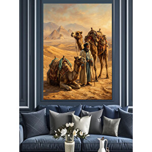 Çölde Develer Ve Yerel Kıyafetli İnsan Dekoratif Kanvas - Mdf Ahşap Tablo 70x100 cm