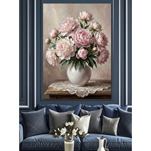Vazo İçinde Pembe Şakayıklar Buketi Dekoratif Kanvas - Mdf Ahşap Tablo 100x140 cm