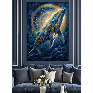 Yıldızlı Gökyüzünde Parlayan Dev Balina Dekoratif Kanvas - Mdf Ahşap Tablo 70x100 cm