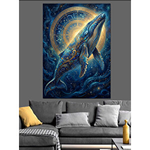 Yıldızlı Gökyüzünde Parlayan Dev Balina Dekoratif Kanvas - Mdf Ahşap Tablo 70x100 cm