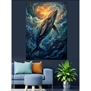 Bulutlar Arasında Uçan Dev Balina Dekoratif Kanvas - Mdf Ahşap Tablo 100x140 cm