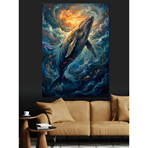 Bulutlar Arasında Uçan Dev Balina Dekoratif Kanvas - Mdf Ahşap Tablo 100x140 cm