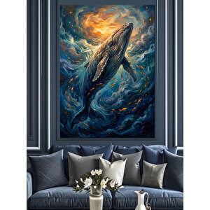 Bulutlar Arasında Uçan Dev Balina Dekoratif Kanvas - Mdf Ahşap Tablo 100x140 cm